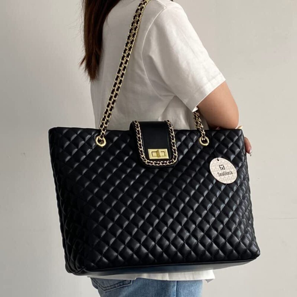 Quilted Hobo Shoulder Bag for Women Large Capacity Black - Picture 5 of 6